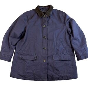 Lands End Chore Coat Barn Jacket Womens XL Petite 18-20 Blue Corduroy Collar